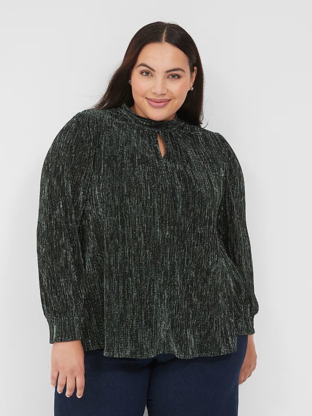 NWT Lane Bryant Green Swing Lurex Mock-Neck Plisse Top in Size 22/24 (3X)